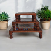 Wooden Chowki Decor With Ceramic Set of 3